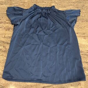SHEIN Womens Short Flutter Sleeve Blue Collared Neck Dressy Blouse - Size XS